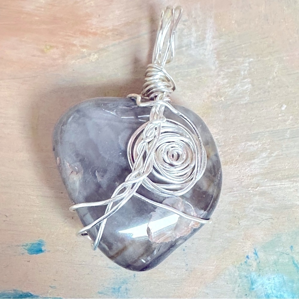 RUBYRUDI Artisan Agate Stone Pendant Wire Wrapped Handmade Art To Wear 4271 Y